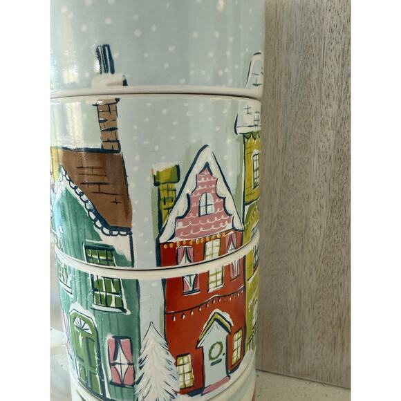 Pier 1 Stacking Festive Holiday Mugs Winter Scene Christmas Village Stoneware - Picture 2 of 12